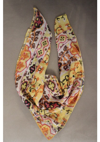 Karışık Desenli Şifon Fular Bandana Şal