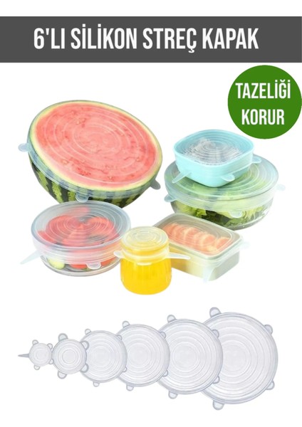 Silikon Strech Kapak 6'lı Tencere Bonesi - Tazeliği Koruyan 6'lı Silikon Streç Kapak