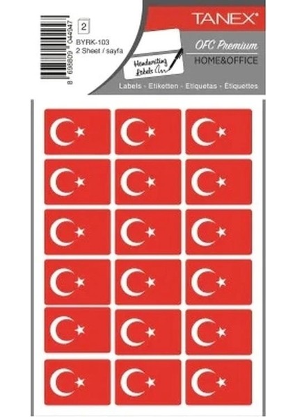 Tanex BYRK-103 32X22MM Türk Bayrağı Etiketi 2'li
