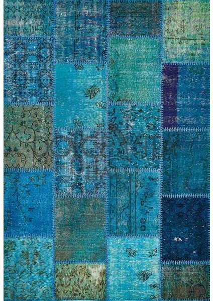 Antik Patchwork Turkuaz El Dokuma Kilim