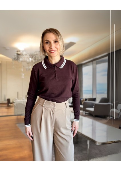 Kahverengi Polo Yaka Premium Sweatshirt fiyatları