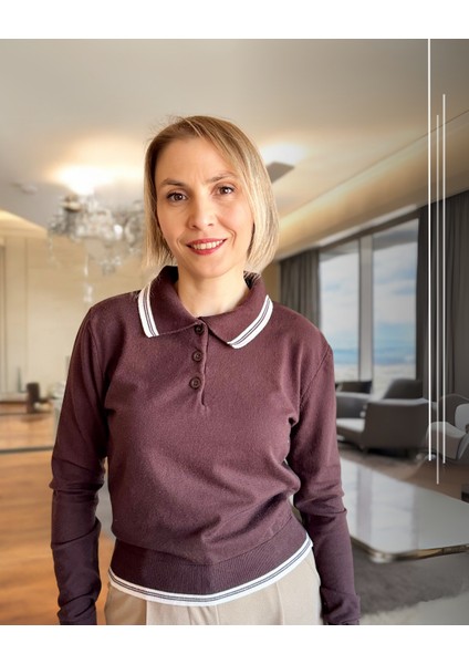 Kahverengi Polo Yaka Premium Sweatshirt modelleri