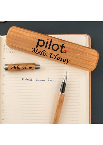 Pilotlara Özel Bambu Kutulu Kalem Seti