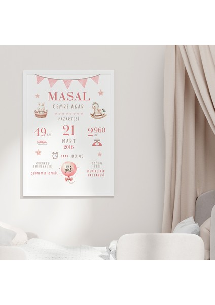 Pembe Bayraklı Doğum Tablosu, Bebek Doğum Hatırası Tablosu, Doğum Panosu modelleri