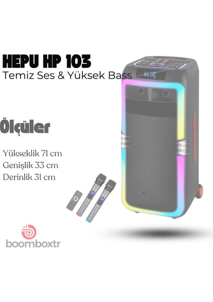 Hp 103 Büyük Boy Taşınabilir Şarjlı Bluetooth Parti Hoparlörü 80 W Rms 2*8 Inc Woofer