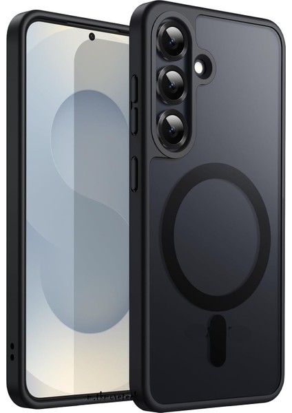 Samsung Galaxy S25 Plus Kılıf Kamera Çıkıntılı Mat Magsafe Wireless Şarj Destekli Siyah Renkli Hassas Butonlu Flet Kapak