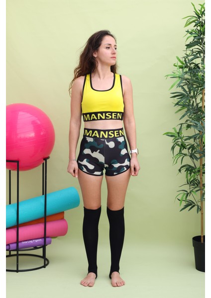 Dalgıç Kumaş Kamuflaj Desenli Crop/şort Spor Takım