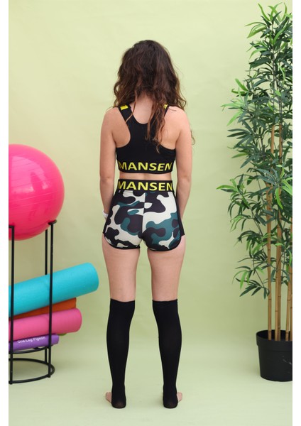 Dalgıç Kumaş Kamuflaj Desenli Crop/şort Spor Takım