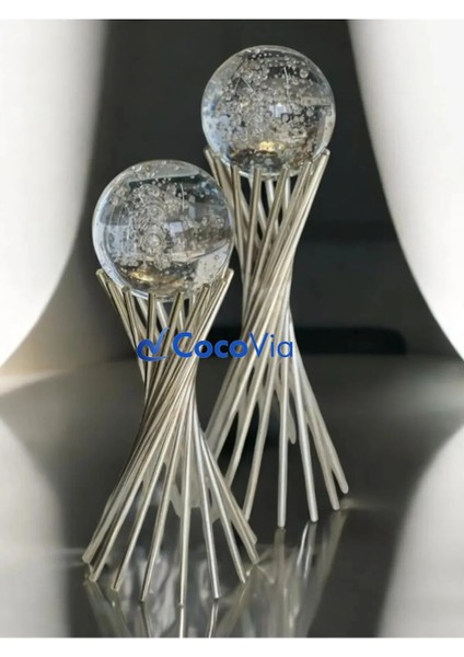 Dekoratif 2'li Set Hava Kabarcıklı Çapraz Ayaklı Küre Süs Eşya Biblo/ev-Ofis Dekoru/biblo Hediyelik