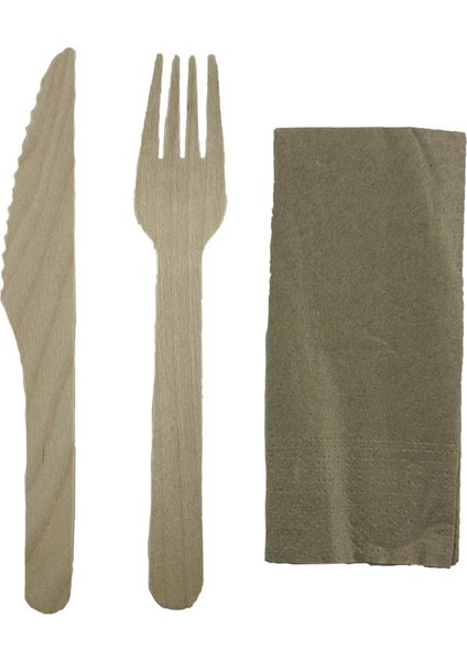 Kağıt Kaplı Tahta Çatal-Bıçak-Peçete set