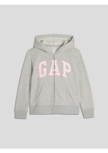 Kız Çocuk Logo Fermuarlı Havlu Kumaş Sweatshirt