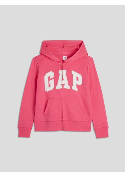 Kız Çocuk Logo Fermuarlı Havlu Kumaş Sweatshirt