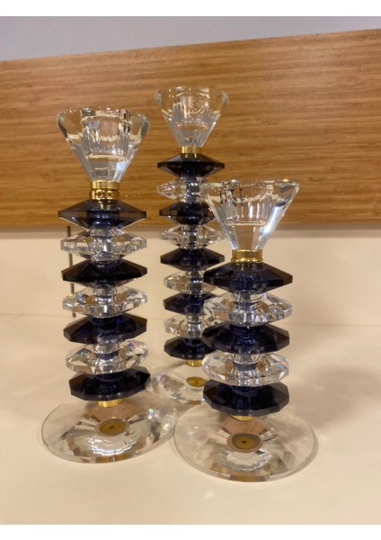 Şamdan Mumluk 3'lü Kristal El Yapımı Füme Şeffaf 27 22 18 cm