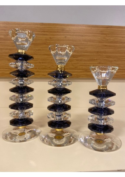 Şamdan Mumluk 3'lü Kristal El Yapımı Füme Şeffaf 27 22 18 cm fiyatları