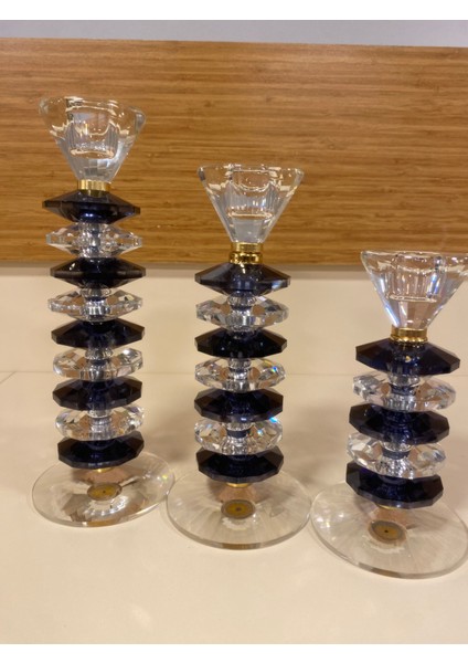 Şamdan Mumluk 3'lü Kristal El Yapımı Füme Şeffaf 27 22 18 cm modelleri