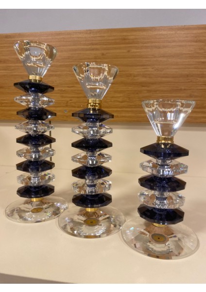 Şamdan Mumluk 3'lü Kristal El Yapımı Füme Şeffaf 27 22 18 cm fırsatları