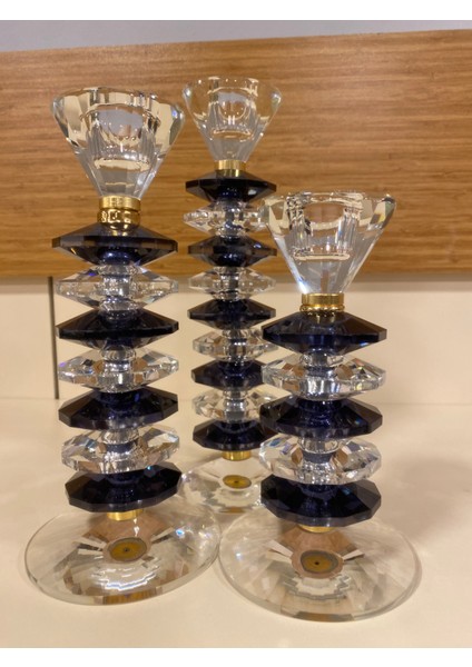 Şamdan Mumluk 3'lü Kristal El Yapımı Füme Şeffaf 27 22 18 cm indirimleri