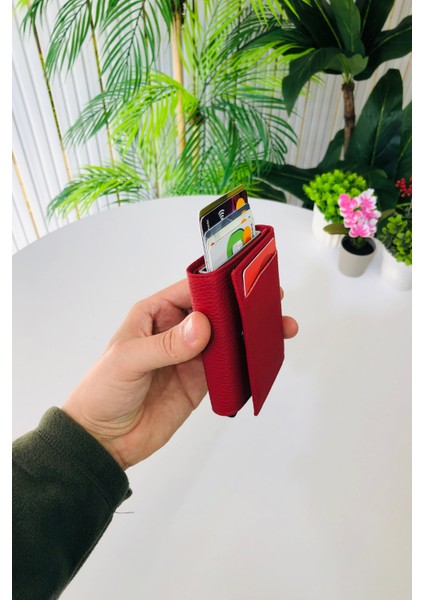 Unisex Mat Kırmızı Deri Otomatik Mekanizmalı Kişiye Özel Kartlık Cüzdan modelleri