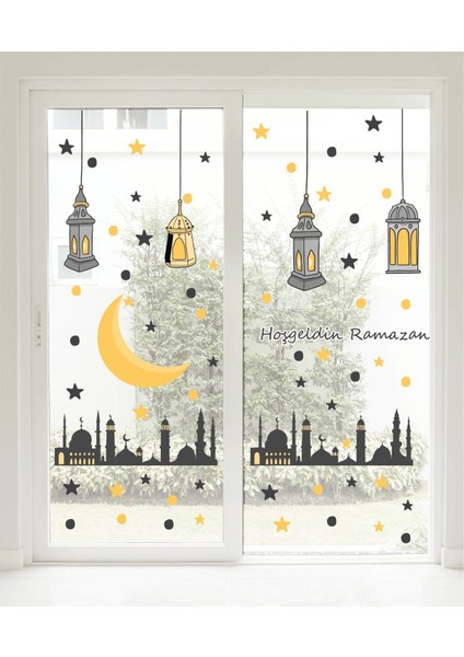 Ramazan Ayıtemalı Sticker Seti Cam Duvar Sticker Ramazan Süsleri Islam Ramazan Figürleri