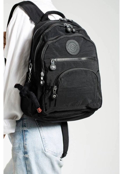 Sanmorris Unisex Suya Dayanıklı Krinkıl Kumaş Çok Gözlü Orta Boy Laptop Okul ve Sırt Çantası