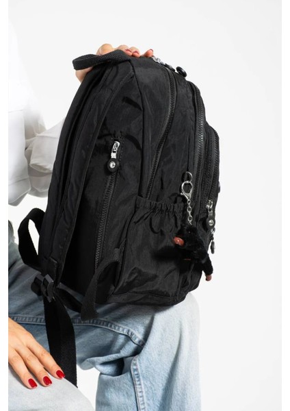 Sanmorris Unisex Suya Dayanıklı Krinkıl Kumaş Çok Gözlü Orta Boy Laptop Okul ve Sırt Çantası