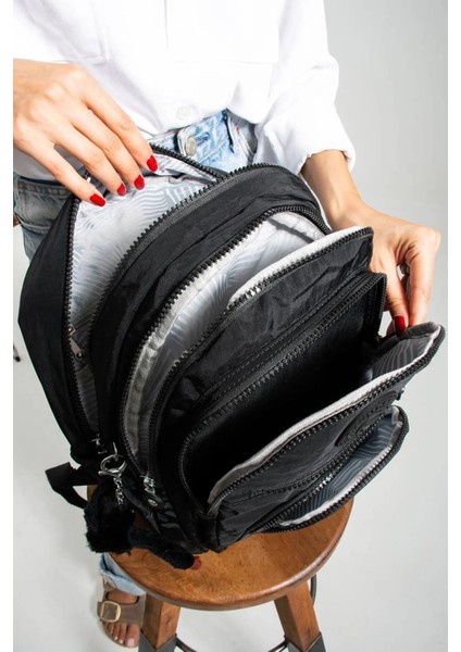 Sanmorris Unisex Suya Dayanıklı Krinkıl Kumaş Çok Gözlü Orta Boy Laptop Okul ve Sırt Çantası