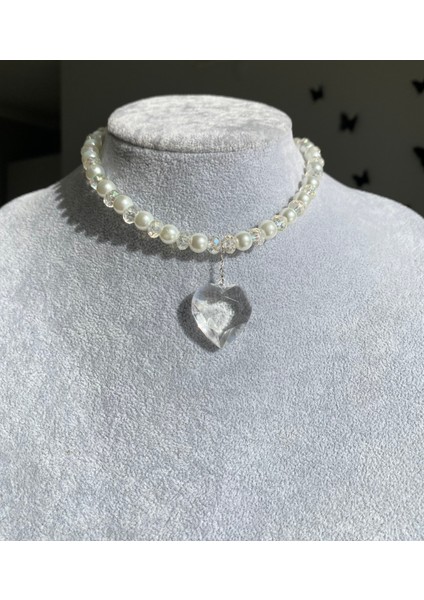 Incili Büyük Şeffaf Kalp Kolye fiyatları