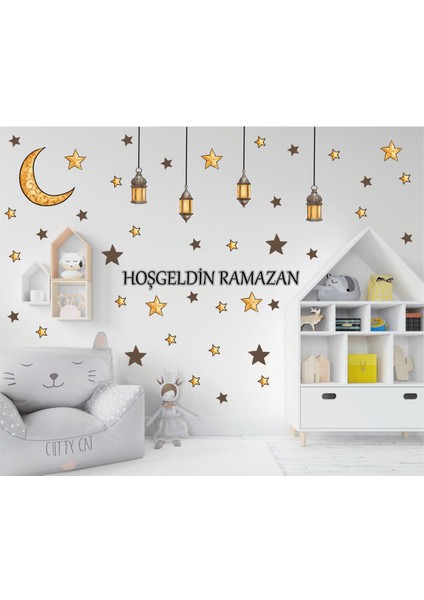 Ramazan Ayıtemalı Sticker Seti Cam Duvar Sticker Ramazan Süsleri Islam Ramazan Figürleri