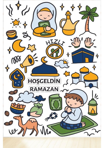 Ramazan Ayı Temalı Cam Duvar Süsleri Hoşgeldin Ramazan Sticker Seti