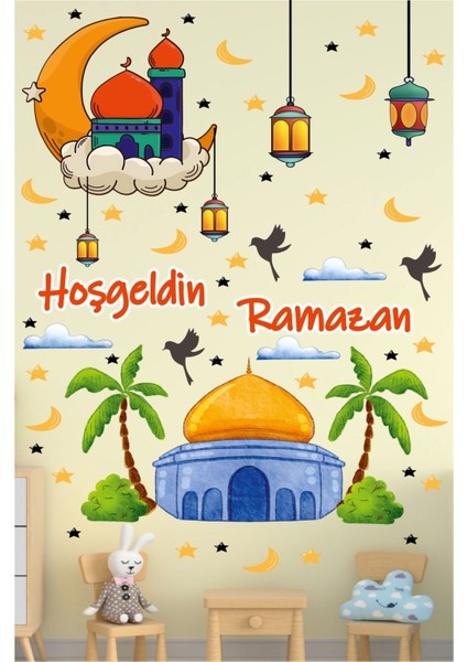 Ramazan Ayıtemalı Sticker Seti Ramazan Süsü Hoşgeldin Ramazan Cam Duvar Sticker