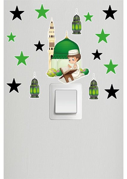 Priz Sticker Ramazan Ayıtemalı Sticker Seti Ramazan Süsleri Çocuk Odası Cam Duvar Sticker