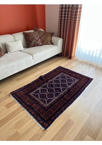 92X146 cm Küçük Mavi Türk Halısı, El Dokuma Yün Halı, Canlı Mavi Tonları, Vintage Yün Halı modelleri