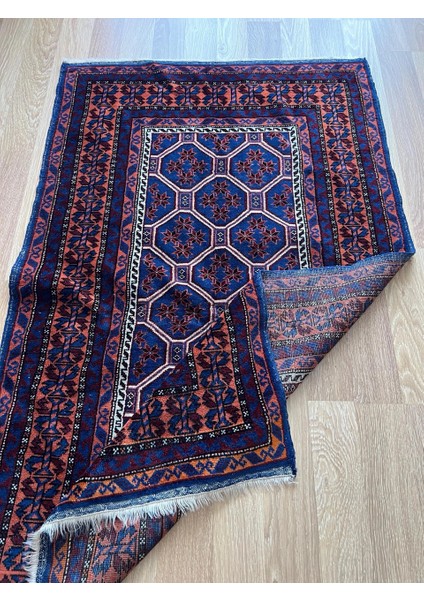 92X146 cm Küçük Mavi Türk Halısı, El Dokuma Yün Halı, Canlı Mavi Tonları, Vintage Yün Halı fırsatları