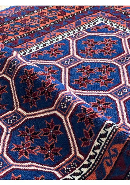 92X146 cm Küçük Mavi Türk Halısı, El Dokuma Yün Halı, Canlı Mavi Tonları, Vintage Yün Halı indirimleri