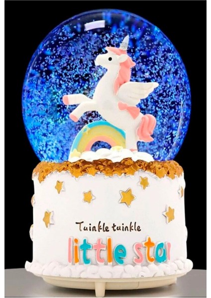 Little Star Gökkuşağı Unicorn Renk Değiştiren Işıklı Müzikli Kar Taneli Orta Boy Kar Küresi modelleri