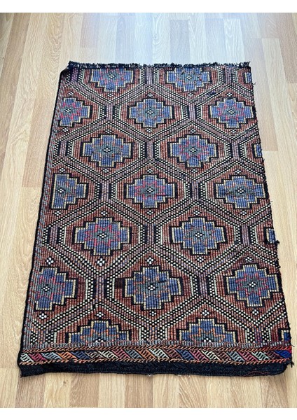 101 x 140 cm Küçük Mavi ve Siyah Kilim, El Dokuma Vintage Kilim, Yumuşak Bohem Stili Kilim, Ev Hediyesi