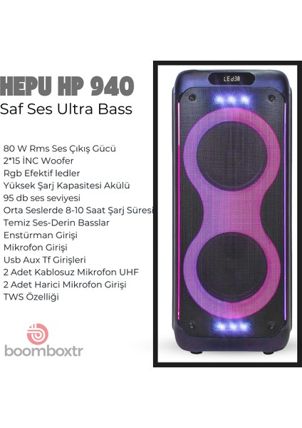 Hp 940 Taşınabilir Şarjlı Bluetooth Hoparlör 80 W Rms 2*10 Inc Woofer Ultra Bass modelleri