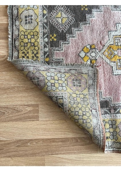 117 x 210 cm Sarı ve Pembe Renkli El Dokuma Halı, Harika Yün Halı, Yumuşak Pastel Tonları, Vintage Bohem Ev Halısı indirimleri