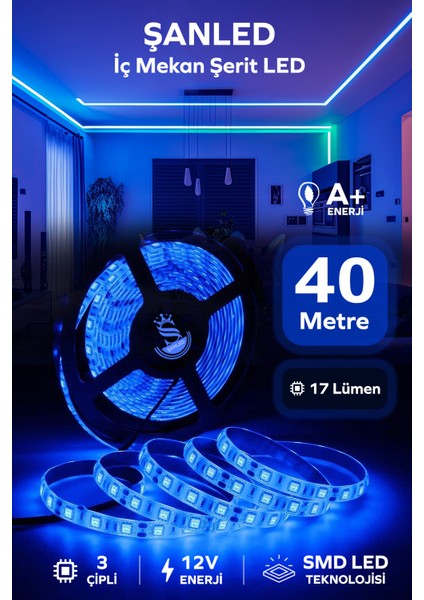 3 Çipli Iç Mekan Şerit Led Tüm Mekanlar-(Trafosuz) 5,10,20,30,40,50,100m