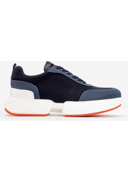 Erkek Yüksek Taban Bağcıklı Deri Comfort Sneaker Mc 20276 Lacivert