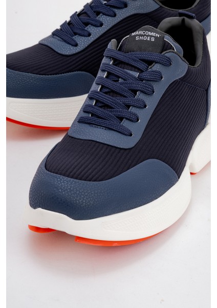Erkek Yüksek Taban Bağcıklı Deri Comfort Sneaker Mc 20276 Lacivert