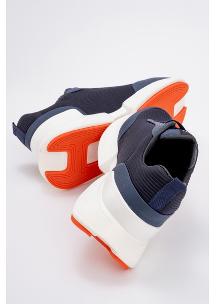 Erkek Yüksek Taban Bağcıklı Deri Comfort Sneaker Mc 20276 Lacivert