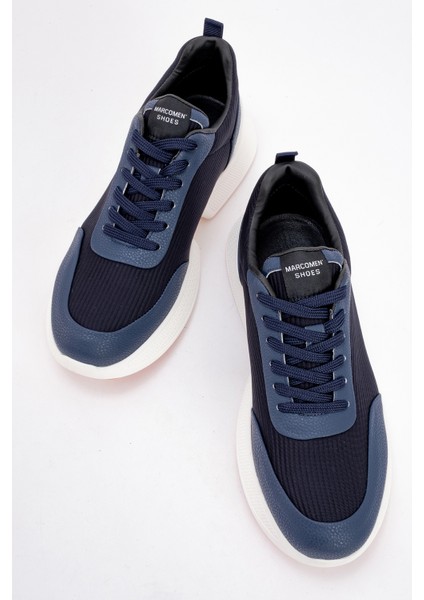 Erkek Yüksek Taban Bağcıklı Deri Comfort Sneaker Mc 20276 Lacivert