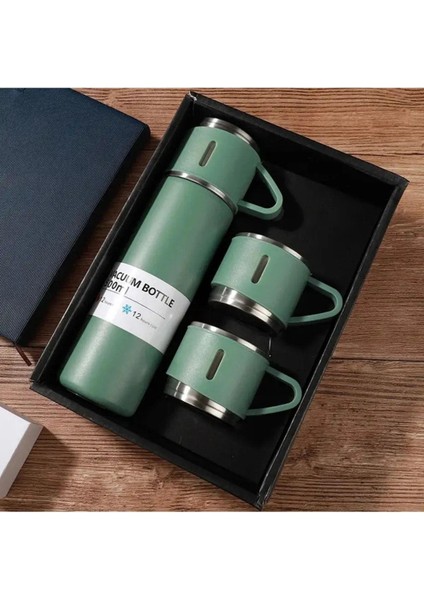Üç Bardaklı Vacuum Flask Set Özel Kutulu Paslanmaz Çelik Termos Seti 500 ml fiyatları