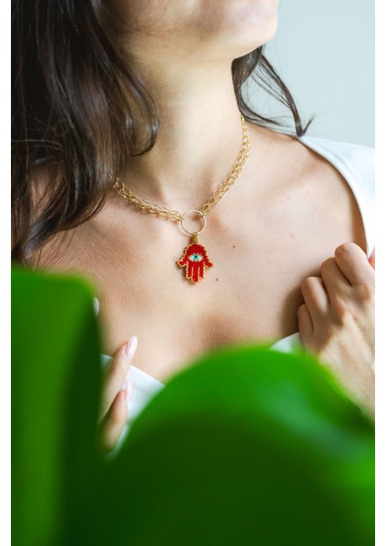 925 Ayar Gümüş Altın Kaplama Fatma'nın Eli Kolye