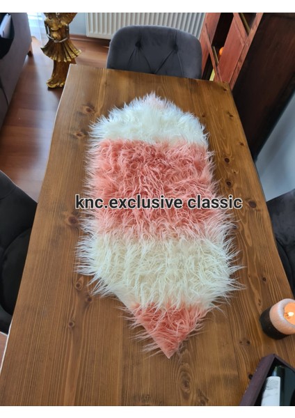 Somon -Krem Tibet Peluş Masa Örtüsü Şık Dekoratif Lüks Elegant Modern Dekoratif Runner. fiyatları