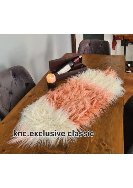 Somon -Krem Tibet Peluş Masa Örtüsü Şık Dekoratif Lüks Elegant Modern Dekoratif Runner. fırsatları
