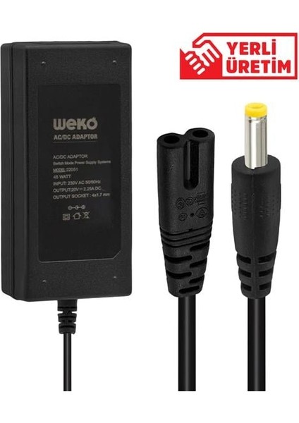20 Volt - 2.25 Amper 4.0*1.7 Uçlu Yerli̇ Üṙm Notebook Adaptör