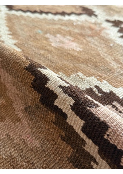 110X241 cm Kars Halısı, 40 Yıllık El Dokuma Kars Kilimi, Vintage Türk Yün Halısı, Kahverengi Tonlar fırsatları