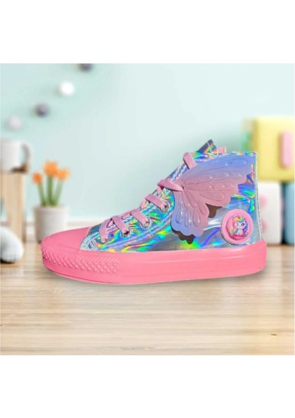 Hologram Pembe Taban Işıklı Kanatlı Yandan Unicorn Işıklı Çocuk Spor Ayakkabı Sneaker